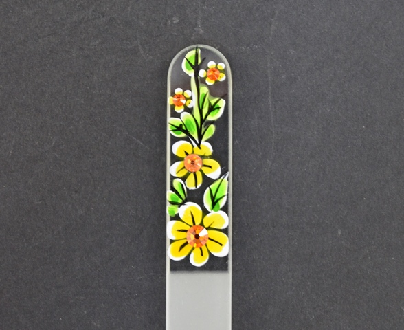Transparante Nagelvijl met gele bloemen en kristallen