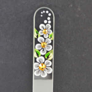 Transparante Nagelvijl met witte bloemen en kristallen