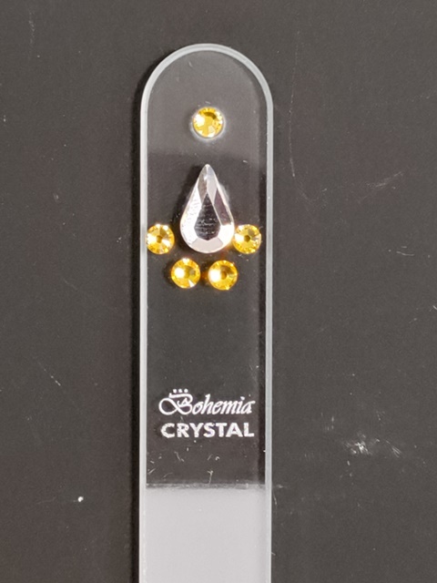 Glazen Nagelvijl met Druppelvormige Steen en Gele Swarovski Steentjes