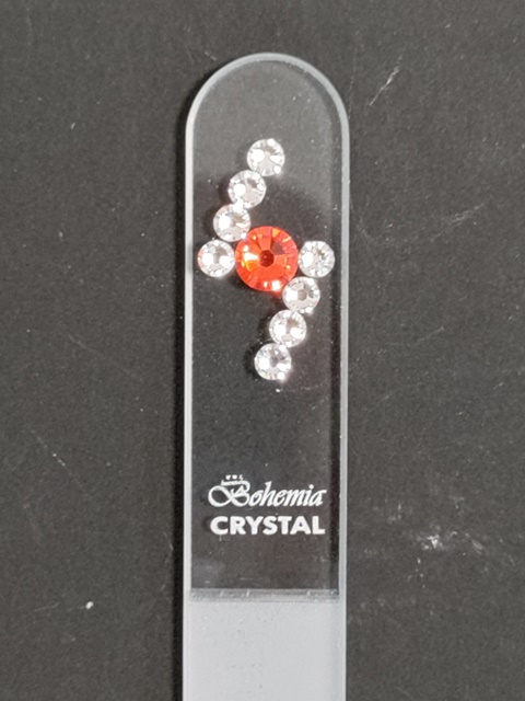 Glazen Nagelvijl met Rode en Transparante Swarovski Stenen