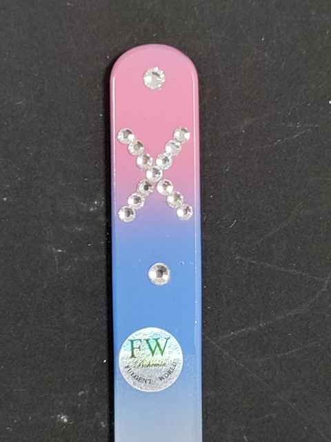 Nagelvijl X, Roze naar Blauw – Glazen Nagelvijl met Swarovski Decoratie