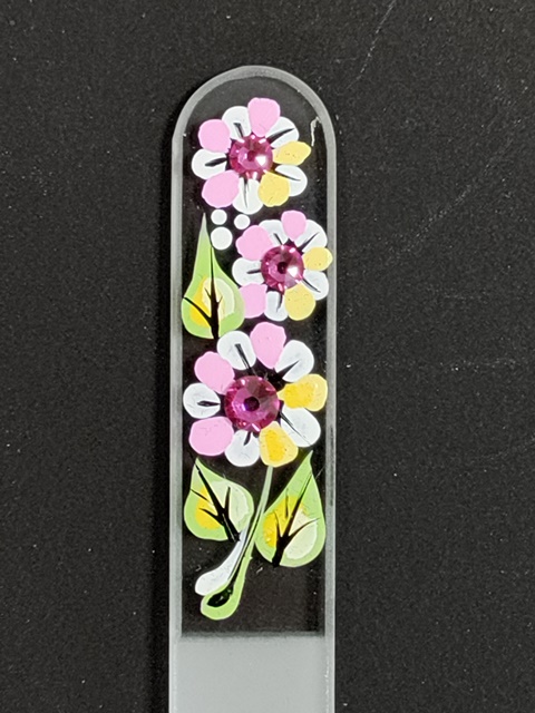 Transparante Nagelvijl met roze en gele bloemen en kristallen