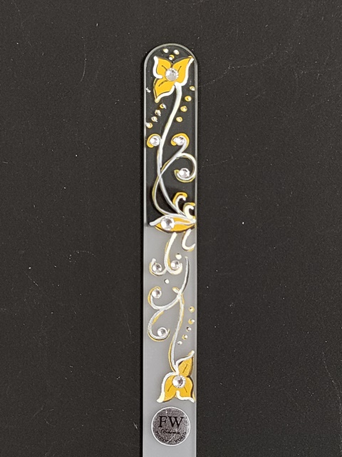 Transparante Glazen Nagelvijl met Oranje Bloemen en Swarovski Kristallen