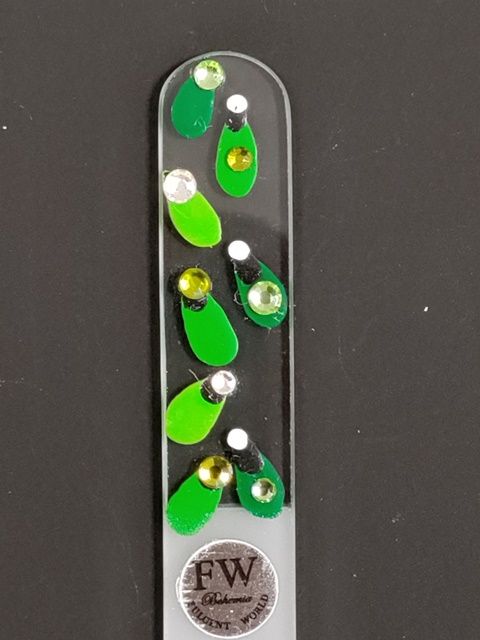 Transparante Glazen Nagelvijl met Groene Stippen en Swarovski Kristallen