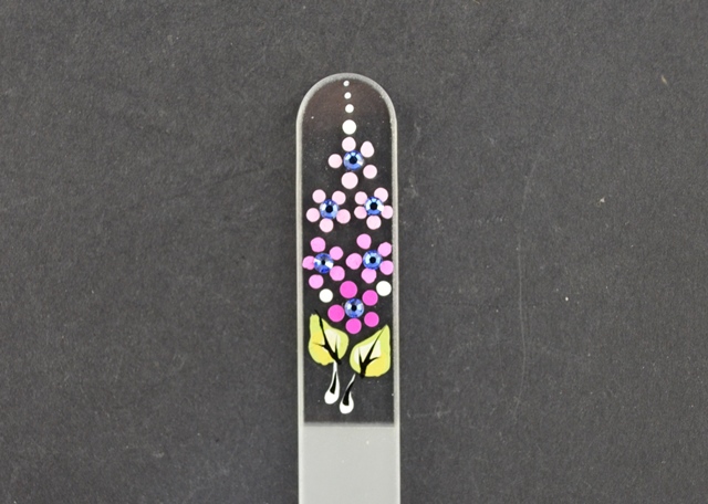 Transparante Nagelvijl met roze bloemetjes en kristallen