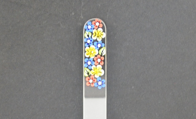 Transparante Nagelvijl met bloemetjes en kristallen