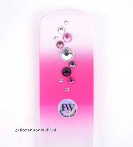 Glazen Voetvijl, Wit/Roze met gekleurde stenen