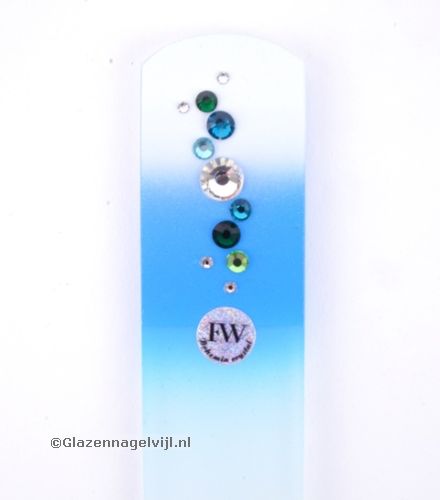 Glazen Voetvijl, wit/blauw met gekleurde stenen