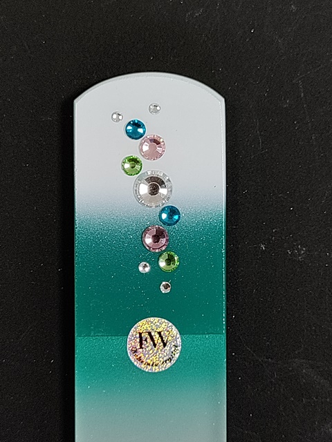 Glazen Voetvijl Wit/Groen met Swarovski Steentjes