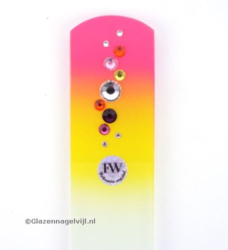 Glazen Voetvijl, Roze/Geel met gekleurde stenen