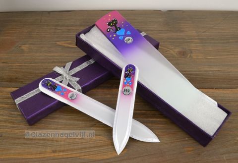 Manicure/Pedicureset, 3-delig, paars/roze met kat