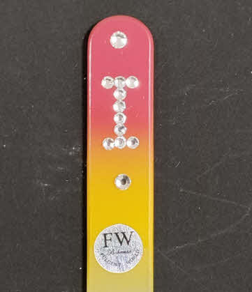 Glazen Nagelvijl I, Rood/Geel met Swarovski Decoratie