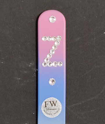 Nagelvijl Z, Roze/Blauw – Luxe Glazen Nagelvijl met Swarovski Decoratie