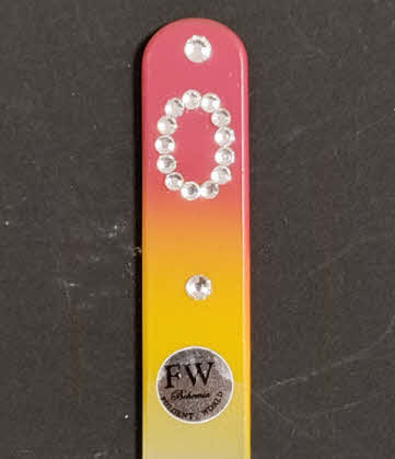 Nagelvijl O, Rood/Geel – Glazen Nagelvijl met Swarovski Decoratie
