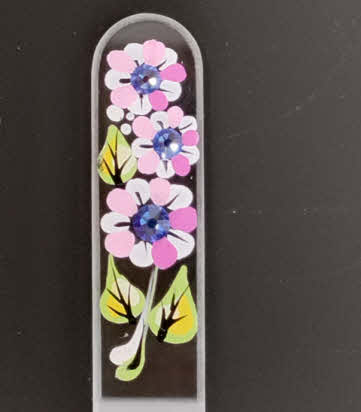 Transparante Nagelvijl met roze en witte bloemen en kristallen