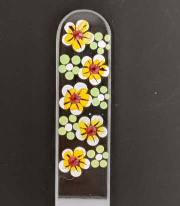 Transparante Nagelvijl met gele bloemen en kristallen