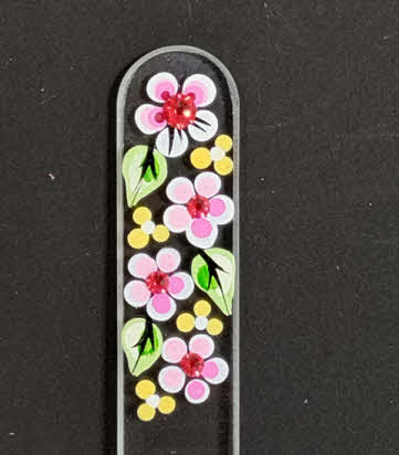 Transparante Nagelvijl met roze bloemen en kristallen