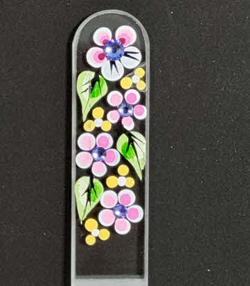 Transparante Nagelvijl met roze bloemen en kristallen
