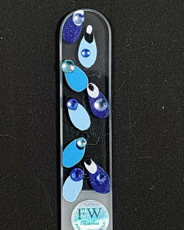 Transparante Glazen Nagelvijl met Blauwe Stippen en Swarovski Kristallen