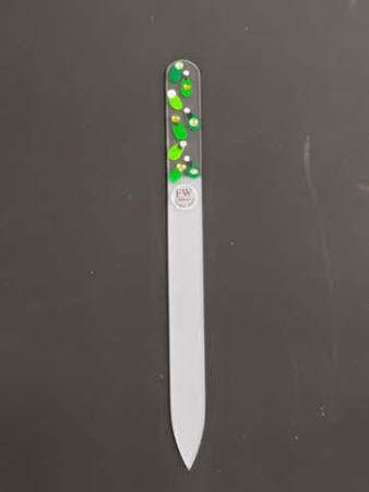 Transparante Glazen Nagelvijl met Groene Stippen en Swarovski Kristallen