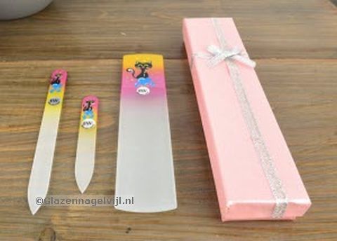 Manicure/Pedicureset, 3-delig, geel/roze met kat